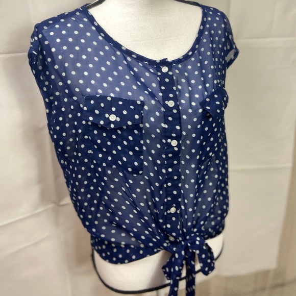 Glam Dollz Semi Sheer Polka Dot Top Navy White - Picture 3 of 9